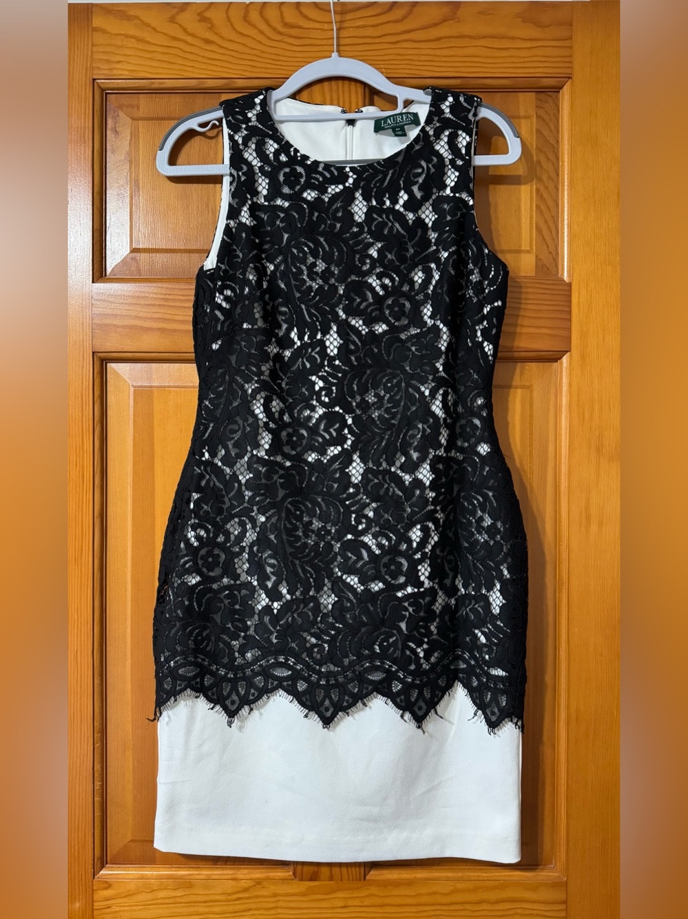 Ralph Lauren Black Lace Overlay Mini Dress with White Underlayer